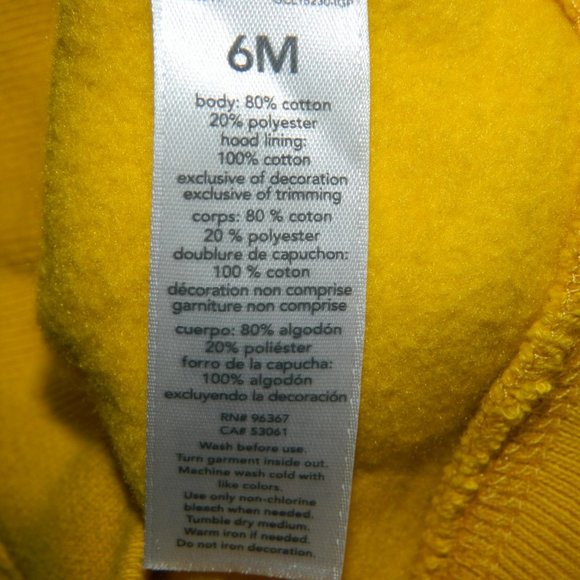 Oshkosh B'Gosh Boys 6 Month Yellow Full Zip Hoodie - Picture 5 of 8